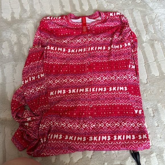 Skims Holiday Collection Logo Plush Pointelle Henley Pajama Jumpsuit - Picture 5 of 6